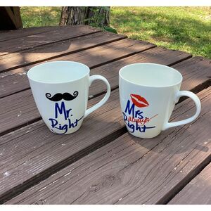 Mr. & Mrs. Right Matching Coffee Mugs Set Funny Couples Gift Ceramic 12oz